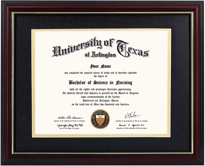 GraduationMall 8.5x11 Certificate Diploma Frame,Solid Wood & UV Protection Acrylic,Cherry Finish with Gold Trim