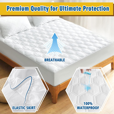 Waterproof Mattress Pad for King Size Bed, Breathable King Mattress Protector with 6-18 inches Deep Pocket, Quilted Alternative Hollow Cotton Filling Mattress Cover, White