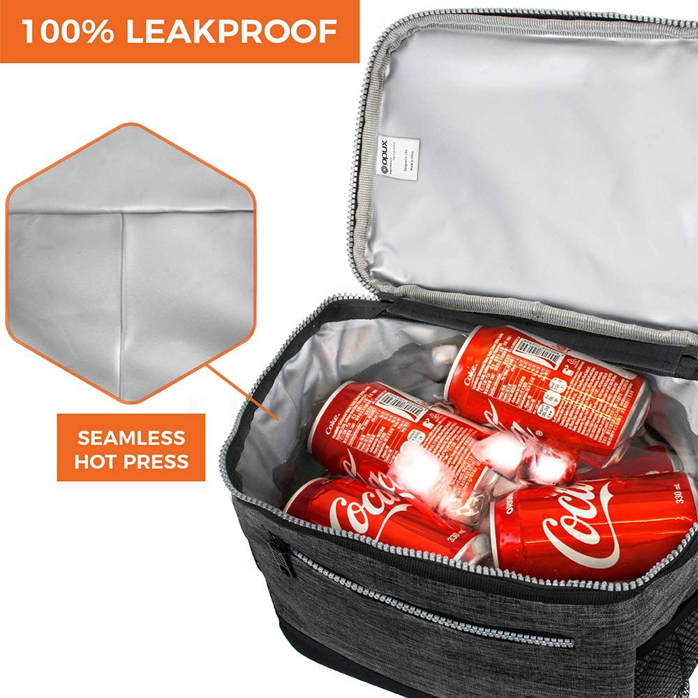 OPUX Insulated Lunch Box for Men Women, Leakproof Thermal Lunch Bag for Work, Reusable Lunch Cooler Tote, Soft School Lunch Pail for Kids with Shoulder Strap, Pockets, 14 Cans, 8L, Grey