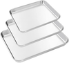 Small Baking Sheet for Toaster Oven,Stainless Steel Baking Pan Cookie Sheet Set of 3,Rectangle Size 9.3 & 10.4 & 12.5 inch,Mirror Finish & Heavy Duty, Dishwasher Safe By KnmyLife