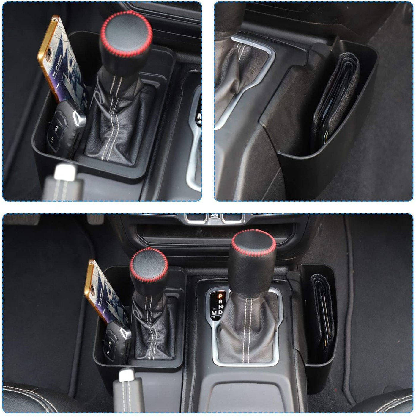 Console Organizer Auto Gear Shift Storage Box Console Side Pocket Center Console Tray Phone Storage Compartment for 2018-2021 Jeep Wrangler