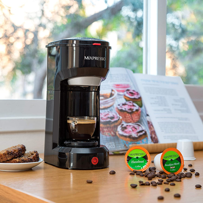 Mixpresso Original Design 2 in 1 Coffee Brewer Pods Compatible & Ground Coffee, Personal Coffee Brewer Machine,Compact Size Mini Coffee Maker, Quick Brew Technology (14 oz) (White)