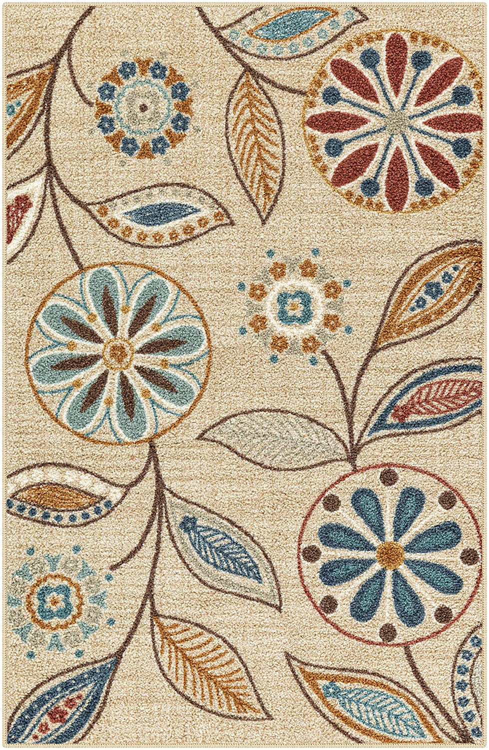 Maples Rugs Reggie Floral Kitchen Rugs Non Skid Accent Area Carpet [Made in USA], 2'6 x 3'10, Beige