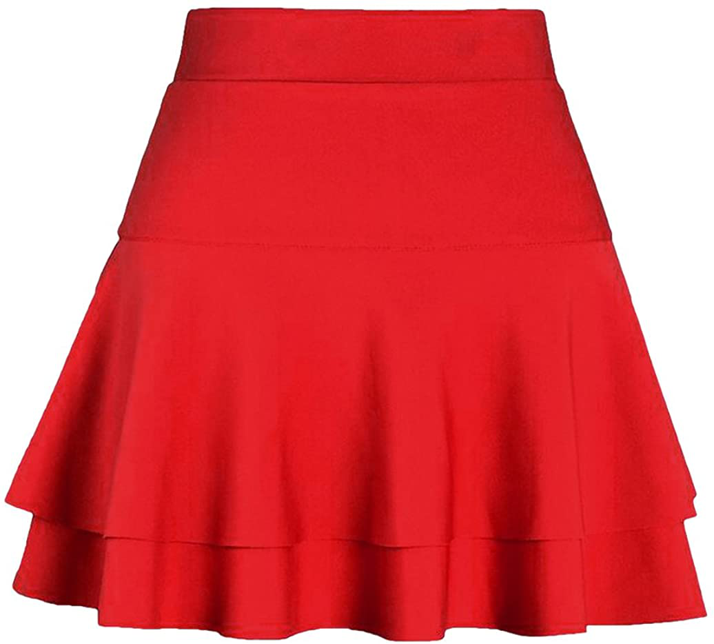 Afibi Casual Mini Stretch Waist Flared Plain Pleated Skater Skirt