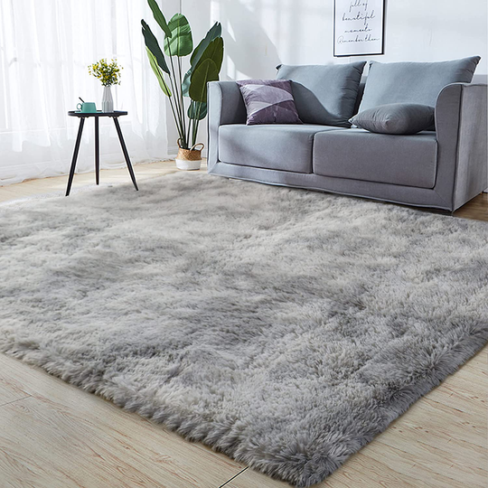 GKLUCKIN Shag Ultra Soft Area Rug, Non-Skid Fluffy 6'X9' Tie-Dyed Light Grey Fuzzy Indoor Large Faux Fur Rugs for Living Room Bedroom Nursery Decor Furry Carpet Kids Playroom