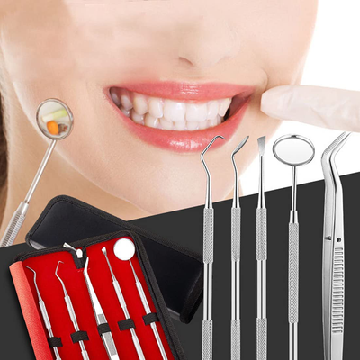 Bariicare 5 Pack Dental Tools, Stainless Dental Pick Oral Care Kit Professional Tartar Removal Cleaning Tool Set Teeth Cleaning Kit for Personal Home Use