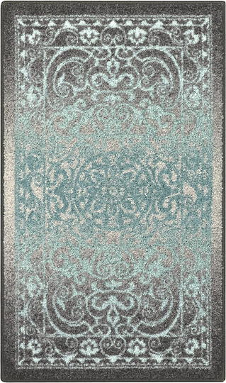 Maples Rugs Pelham Vintage Kitchen Rugs Non Skid Washable Accent Area Carpet [Made in USA], 1'8 x 2'10, Grey/Blue
