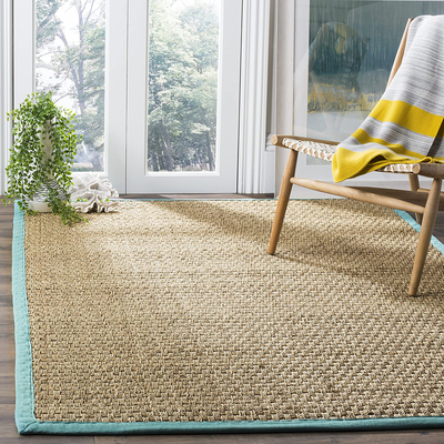 Safavieh Natural Fiber Collection NF114R Border Basketweave Seagrass Area Rug, 3' x 5', Teal