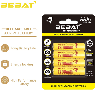 Rechargeable AAA Batteries 4 Pack 1200mAH 1.2V High Capacity AAA Rechargeable Battery Pack Household Baterias Recargables Triple A Batteries Rechargeable Cell NiMH Rechargable Batteries Variety Pack