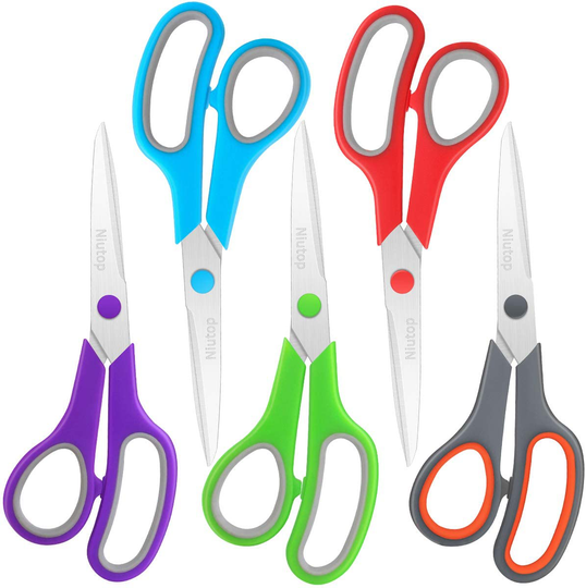 Scissors Bulk Set of 5-Pack, Niutop 8" Multipurpose Sharp Scissors for Office Home High/Middle School Student Teacher Scissor Supplies, Soft Comfort-Grip Right/Left Handles