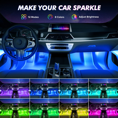 SEALIGHT Interior Car Lights, 72 Car LED Lights, 8 RGB colors, Sound Active Function Under Dash Lighting Kit, USB Light Strips with Control Box and Car Charger