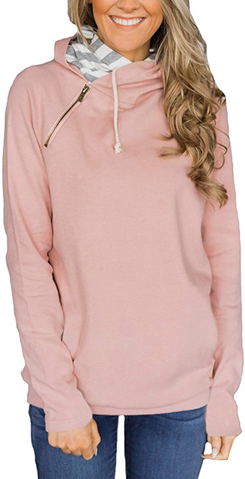 Barlver Women's Casual Hoodies Long Sleeve Sweatshirts Cowl Neck Drawstring Hooded Pullover Top with Pockets
