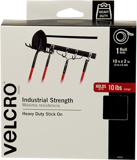 VELCRO Brand Heavy Duty Tape with Adhesive - Cut Strips to Length - Holds 10 lbs, Black - Industrial Strength Roll, Wide 10Ft x 2In - Strong Hold for Indoor or Outdoor Use