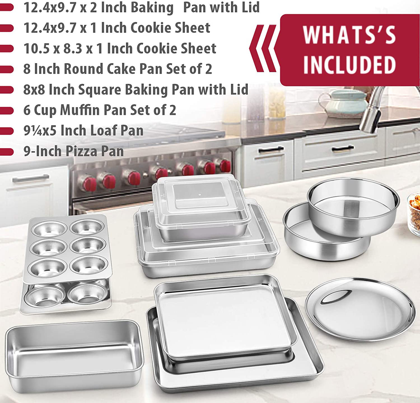 6 or 12 Piece Stainless Steel Bakeware Sets,Metal Baking Pan Set , Non-toxic & Dishwasher Safe