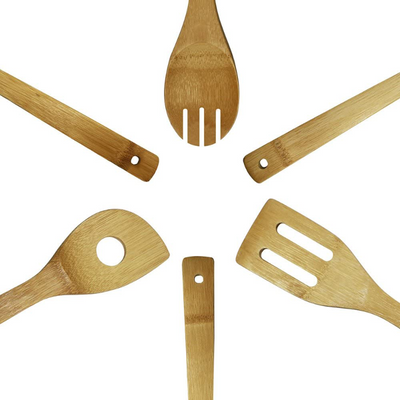 6 Piece Oceanstar Bamboo Cooking Utensil Set With Holes For Hanging