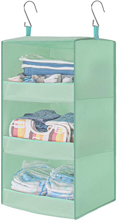 GRANNY SAYS 3-Shelf Hanging Closet Organizer, Collapsible Closet Hanging Shelves, Nursery Hanging Organizer, Light Green, 28.9" H X 12.2" W X 12.2" D