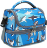 FlowFly Kids Double Decker Cooler Insulated Lunch Bag Lunch Box Large Tote for Boys, Girls, With Adjustable Strap, Shark