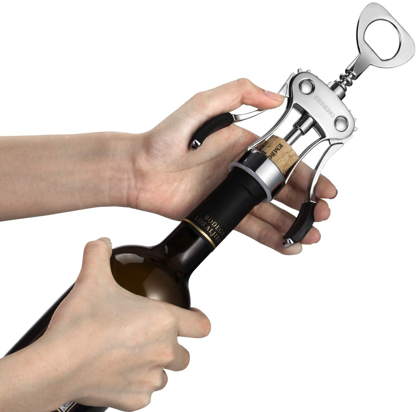 Wine Opener, Zinc Alloy Premium Wing Corkscrew Wine Bottle Opener with Multifunctional Bottles Opener, Upgrade - Green