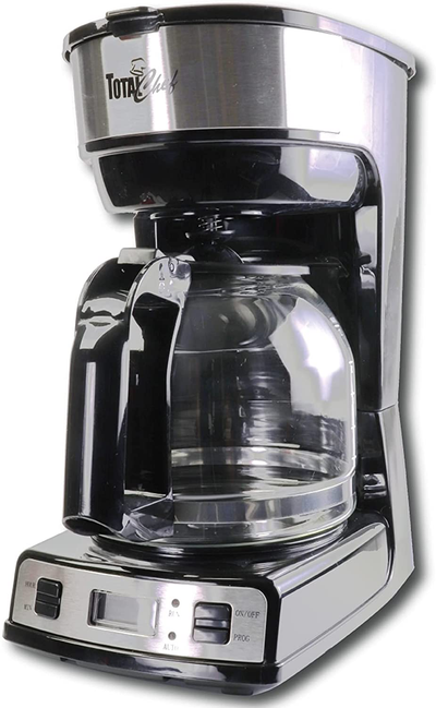 Total Chef TCCM06 Programmable Coffee Maker Stainless Steel with 12-Cup Glass Carafe, LCD Display,Easy Cleanup, Reusable Basket Filter, Countertop, Black/Gray