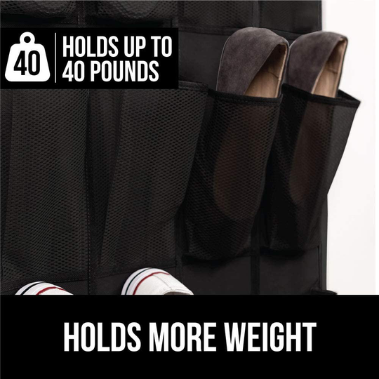 Gorilla Grip Large 24 Pocket Shoe Organizer, Breathable Mesh, Holds Up to 40 Pounds, Sturdy Hooks, Space Saving, Over Door, Storage Rack Hangs on Closets for Shoes, Sneakers or Home Accessories, Linen