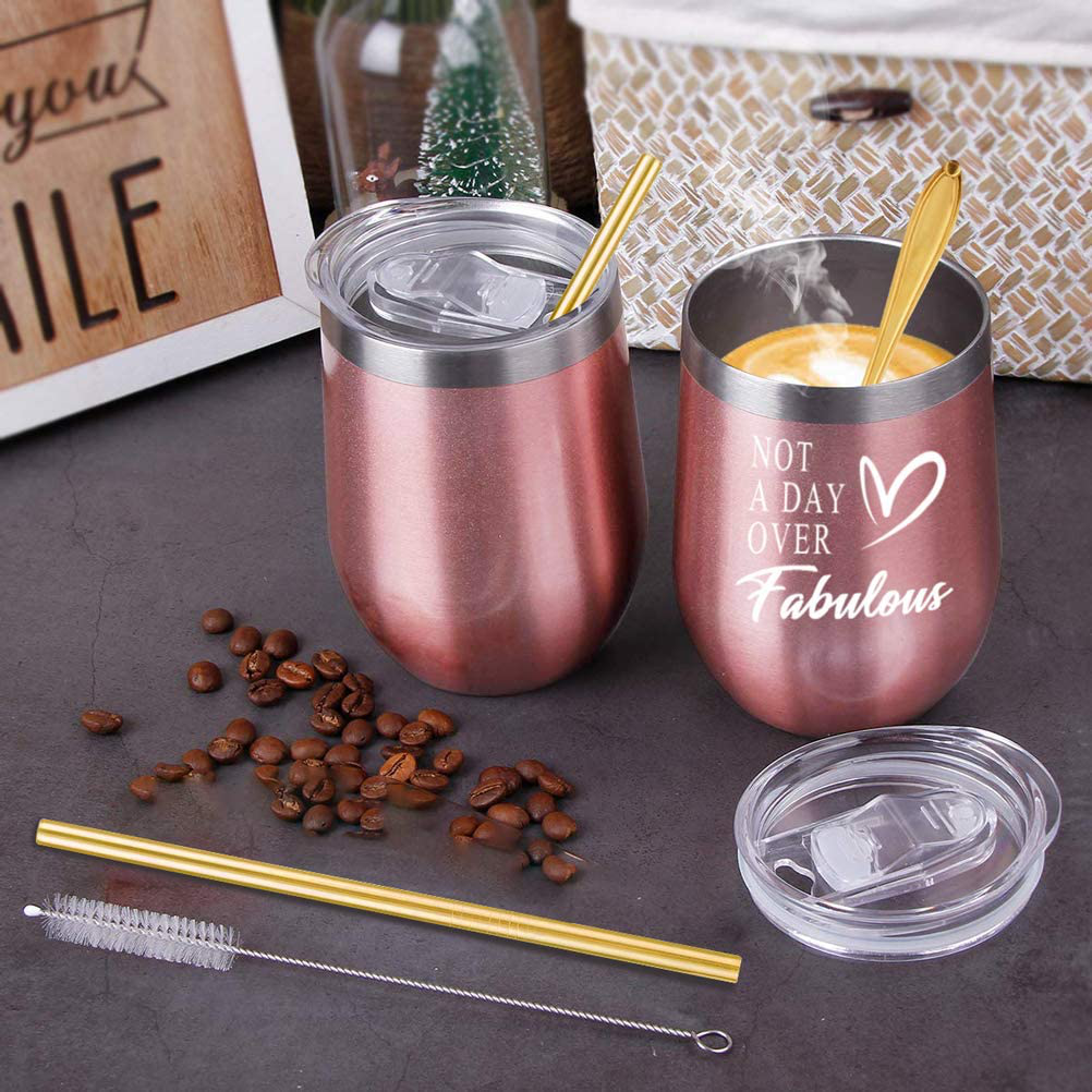 WONDAY Gifts for Women-Birthday Gifts for Women-Wine Gifts Ideas for Women, Mother, BFF, Mom, Friends, Wife, Daughter, Sister, 12 OZ Stainless Steel Wine Tumbler with Lid and Coffee Spoon (Red)