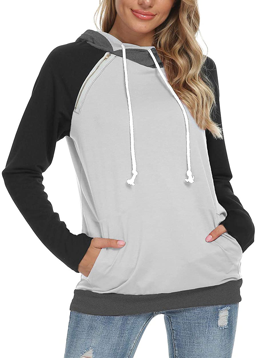 Barlver Women's Casual Hoodies Long Sleeve Sweatshirts Cowl Neck Drawstring Hooded Pullover Top with Pockets