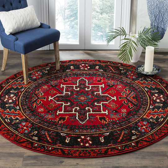 Safavieh Vintage Hamadan Collection VTH211A Oriental Traditional Persian Non-Shedding Stain Resistant Living Room Bedroom Area Rug, 3' x 3' Round, Red / Multi