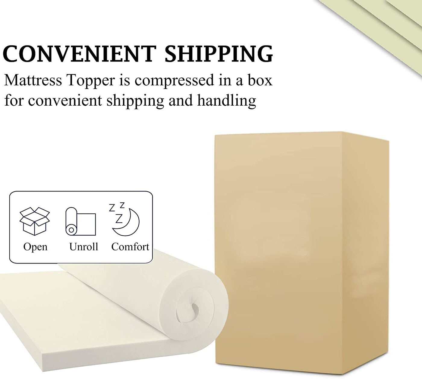 Zutan, 1-inch Foam Topper, Adds Comfort to Mattress, King, Yellow