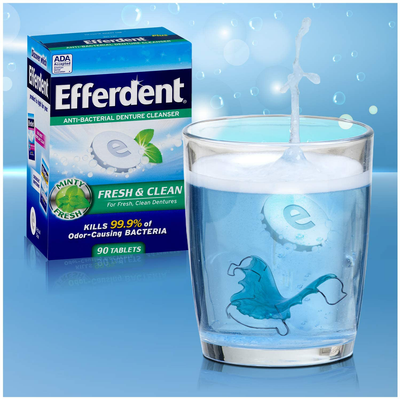 Efferdent Anti-Bacterial Denture Cleanser Tablets, Mint, 90 Count