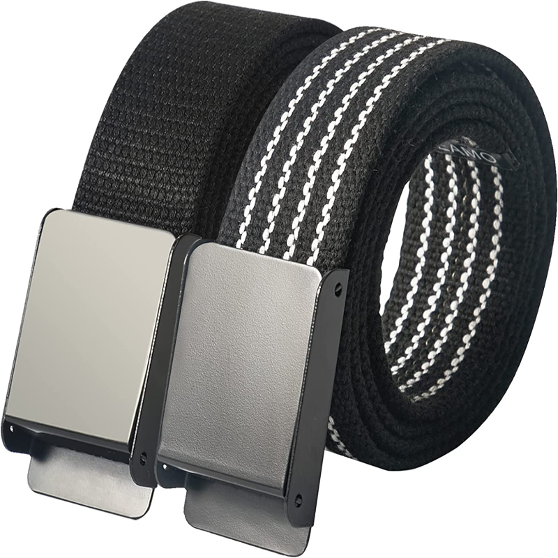 2 Pack Men's Canvas Belts with Metal Buckles