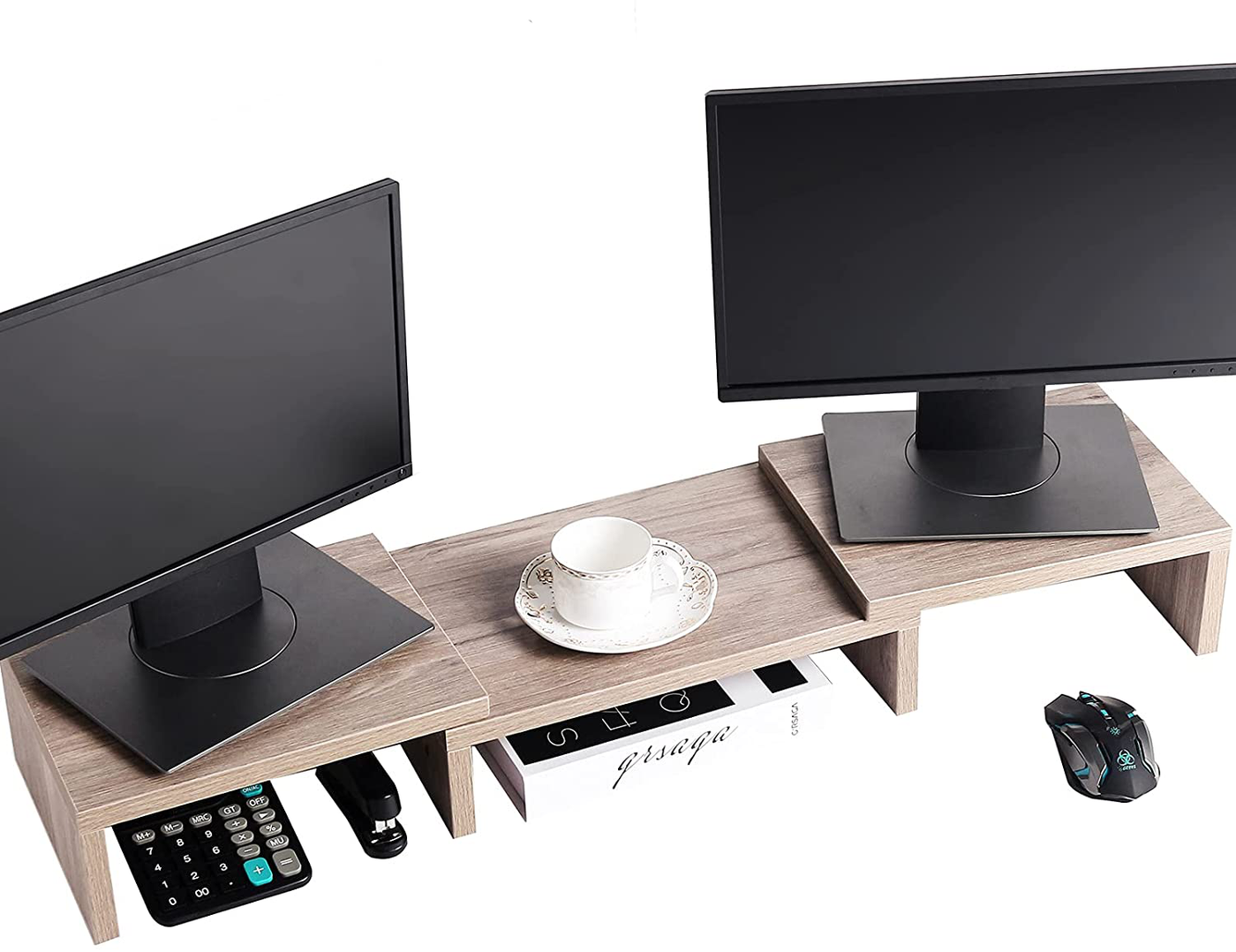 SUPERJARE Monitor Stand Riser, Adjustable Screen Stand for Laptop Computer/TV/PC, Multifunctional Desktop Organizer - Walnut Brown