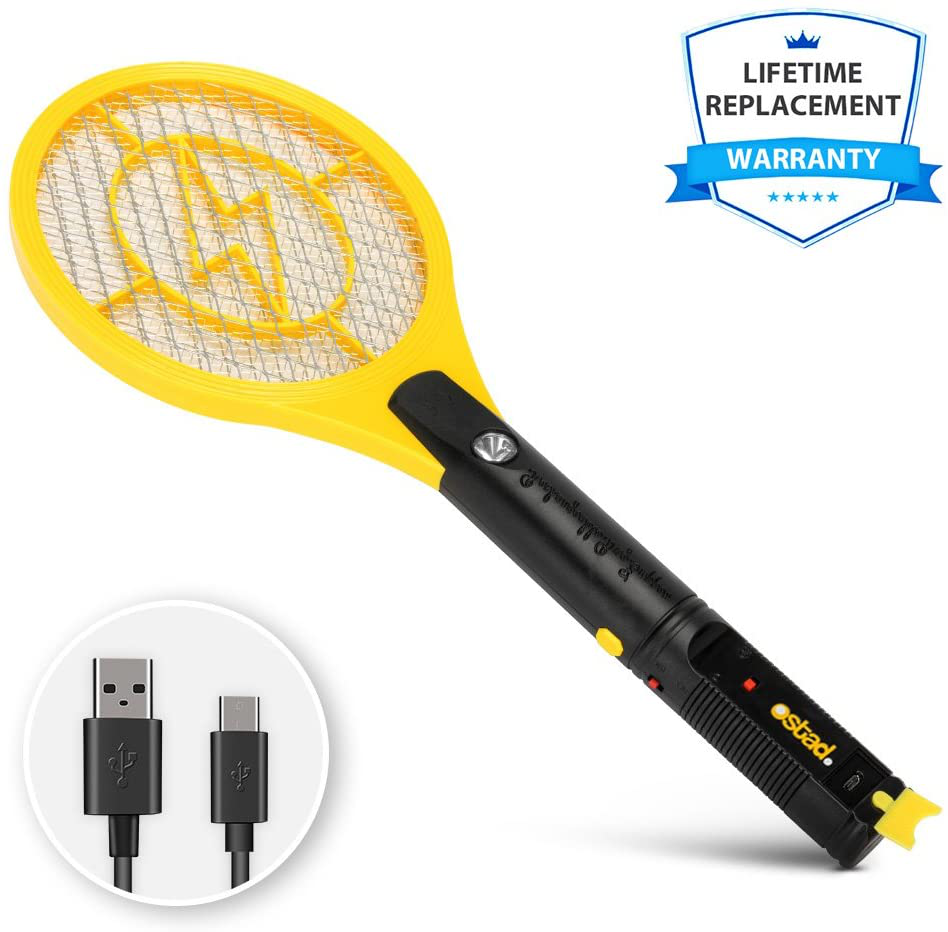 Electric Fly Swatter, Mini Bug Zapper Rechargeable for Mosquito, Flies Killer for Pest Control Indoor and Outdoor, 3800 Volt Power and Triple-Layer Safety Mesh, USB Charging, Bug Zapper Racket Insect