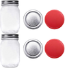 2 or 6 Pack Glass Regular Mouth Mason Jar Silver Metal Lids plus Plastic Lids Pint Mason Jar Ideal for Canning