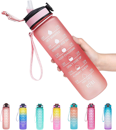 Venture Pal 32oz Motivational Fitness Sports Water Bottle with Time Marker & Straw, Large Wide Mouth Leakproof Durable BPA Free Non-Toxic
