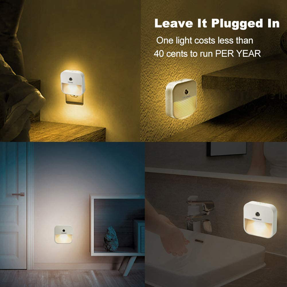 Alitamei Dimmable LED Night Light Plug-in Night Light Smart Dusk-to-Dawn Sensor for Bedroom, Bathroom, Kitchen, Hallway, Stairs, Warm White (1 Pack)