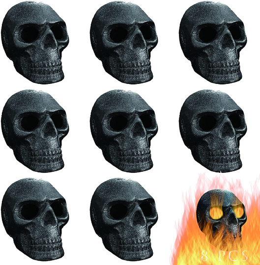 FYZTCOCPT Imitated Human Skull Gas Log for Indoor or Outdoor Fireplaces, Made of Metal, Durable for More Than 10 Years，Fire Pits Halloween Decor Skull Charcoal (Fireproof)(Refractory) (8 PCS)