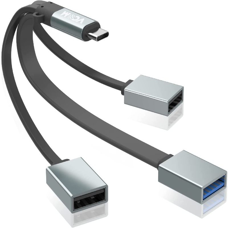 USB C Hub with TF/SD Card Reader, Mini Portable Aluminum USB Extended Cable with USB 3.0 & USB 2.0 Port