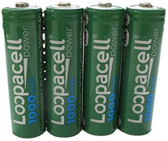 4 Loopacell AA Rechargeable NiCD Battery, 1.2V 1000mAh High Capacity AA Batteries for Solar Lights, Garden Lights