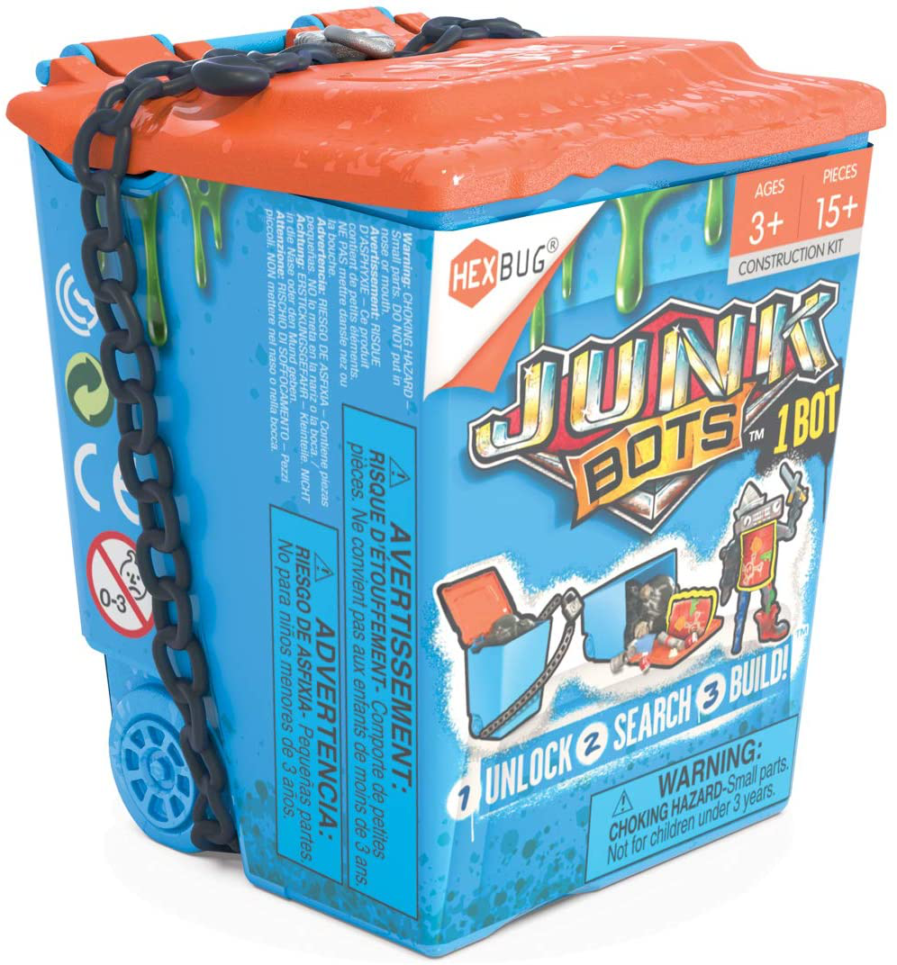 HEXBUG JUNKBOTS - Trash Bin Assortment Kit - Surprise Toys in Every Box LOL with Boys and Girls - Alien Powered Toys for Kids - 15+ Pieces of Action Construction Figures - for Ages 5 and Up