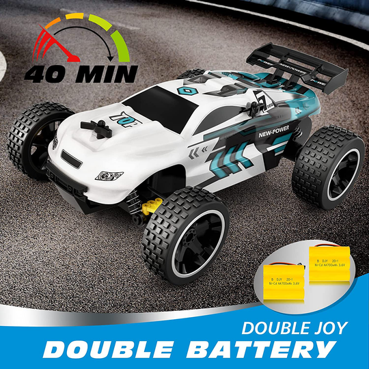 RC Racing Car, 2.4Ghz High Speed Remote Control Car, 1:18 2WD Toy Cars Buggy for Boys & Girls with Two Rechargeable Batteries for Car, Gift for Kids (White)