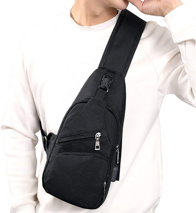 HOSTIC Mens Sling Bag Chest Shoulder Crossbody Bag with USB Charging Port for Men