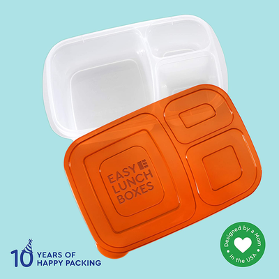 EasyLunchboxes - Bento Lunch Boxes - Reusable 3-Compartment Food Containers for School, Work, and Travel, Set of 10, (Classic)