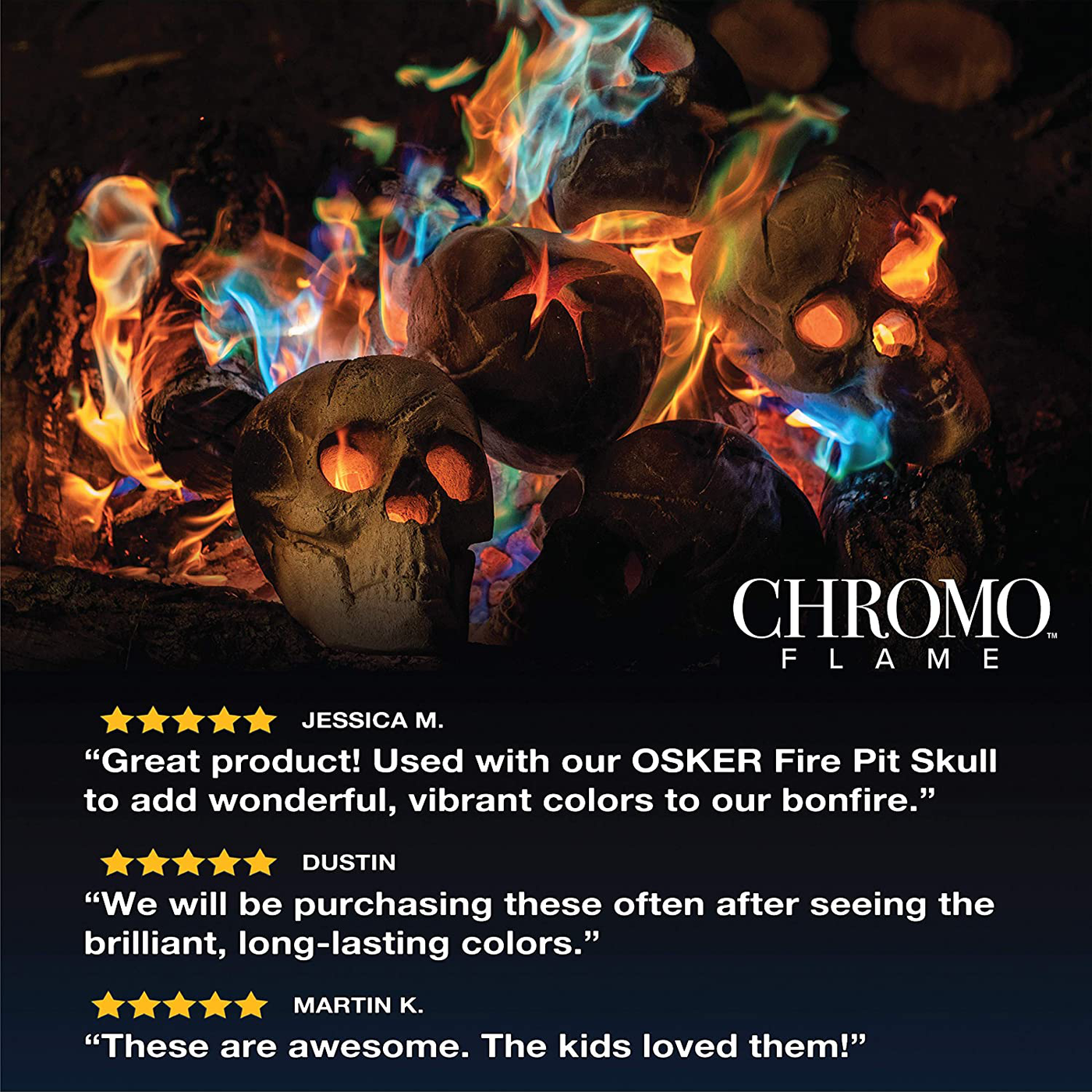 CHROMO FLAME Fire Color Changing Packets for Fire Pit, Campfire, Bonfire, Outdoor Fireplace | Magic, Colorful, Rainbow, Mystic Flames | 24 oz Total, 12-2 oz Jumbo Packets