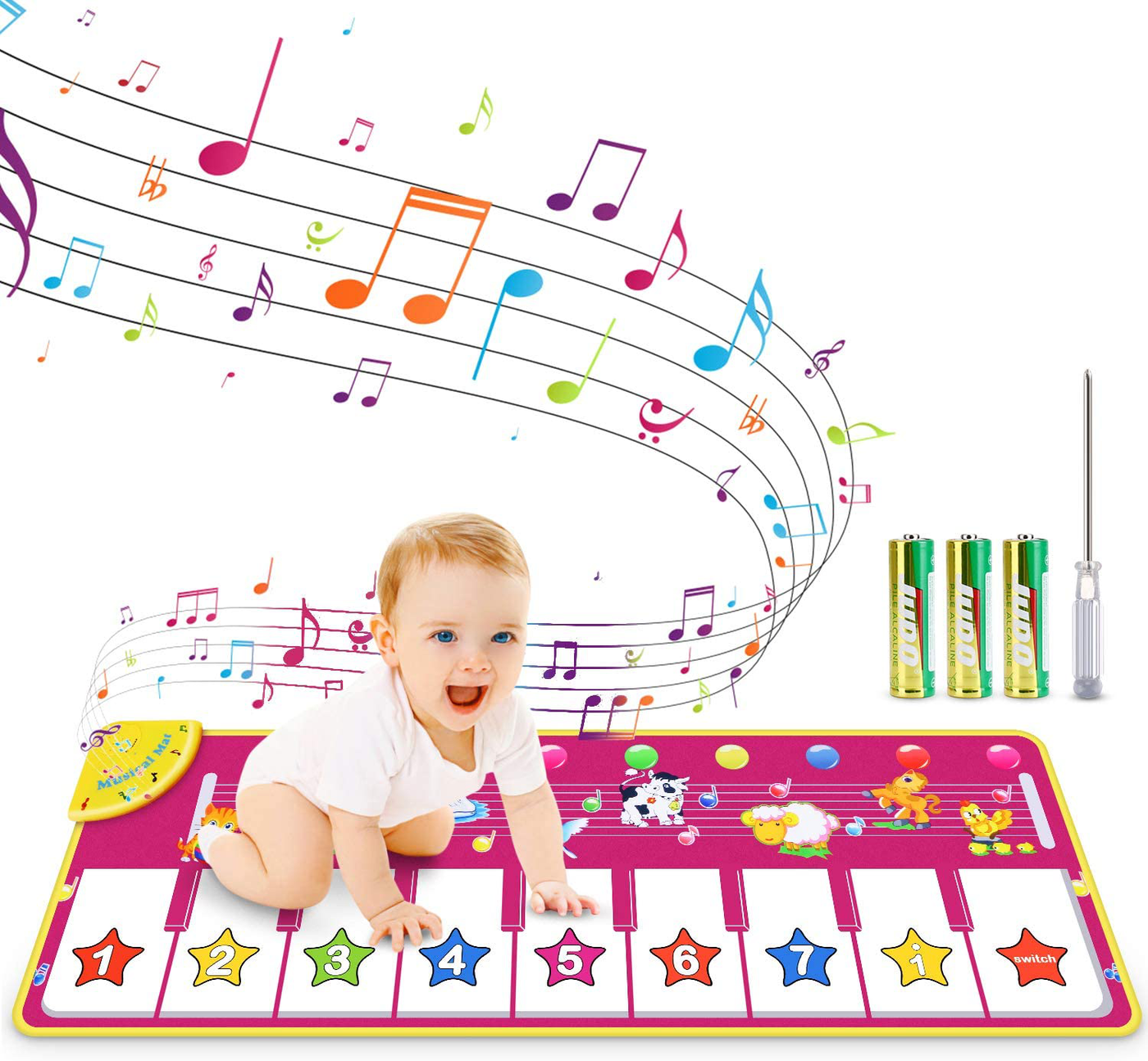 RenFox Kids Musical Keyboard Piano Mat, Electronic Music Play Blanket Dance Mat with 8 Different Animal Sound for Early Learning Education Toys Gift for Toddler Baby Boys Girls (Batteries Included)