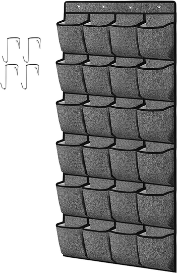 Over the Door Shoe Organizer,Hanging Shoe Holder with 24 Extra Large Fabric Pockets for Storage Men Sneakers,Women High Heeled Shoes,Slippers Grey 61.4''x22''