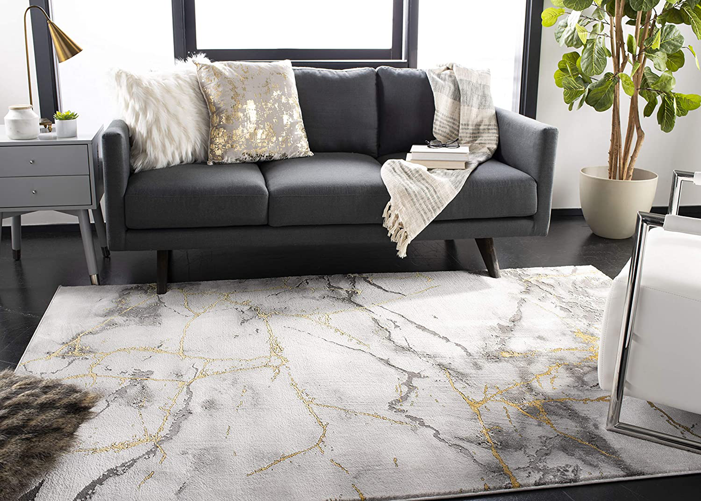 Safavieh Craft Collection CFT877F Modern Abstract Non-Shedding Stain Resistant Living Room Bedroom Runner, 2'3" x 10' , Grey / Gold