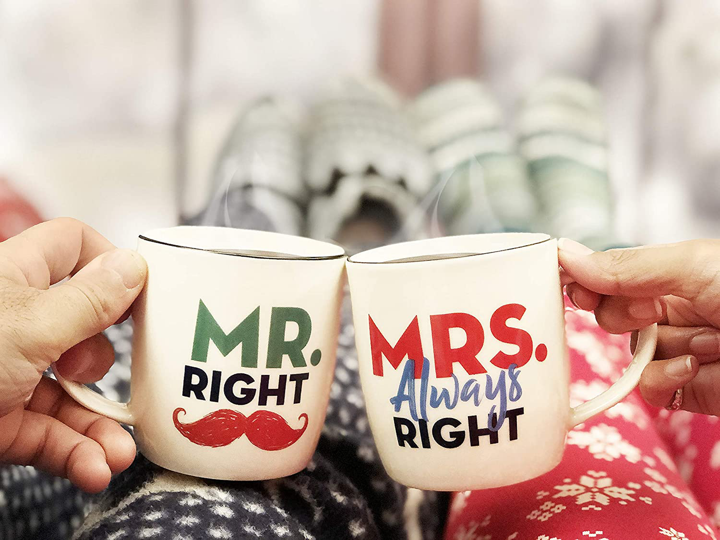 Triple Gifffted Mr Right and Mrs Always Right Coffee Mugs, Couples Gifts Set for Wedding, Happy Anniversary, Engagement, Her, Women, Men, Christmas, Parents, Bride, Couple Valentines Day Gift Cups