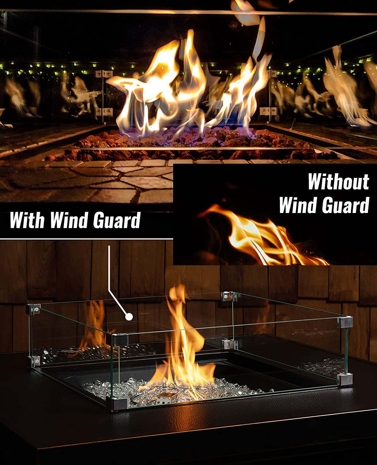 NUPICK Fire Pit Wind Guard, 19 inch Square Wind Guard for 28-32 inch Fire Pit Table, 5/16 Inch Thickness Clear Tempered Glass