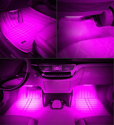 Car LED Strip Light, EJ's SUPER CAR 4pcs 36 LED Car Interior Lights Under Dash Lighting Waterproof Kit,Atmosphere Neon Lights Strip for Car,DC 12V(Pink)