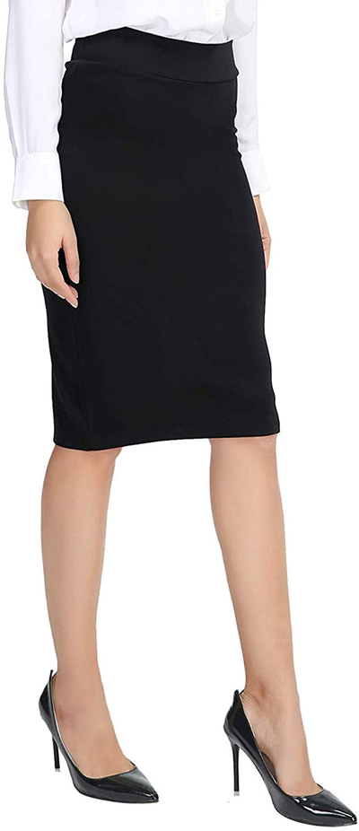 Urban CoCo Women's Elastic Waist Stretch Bodycon Midi Pencil Skirt